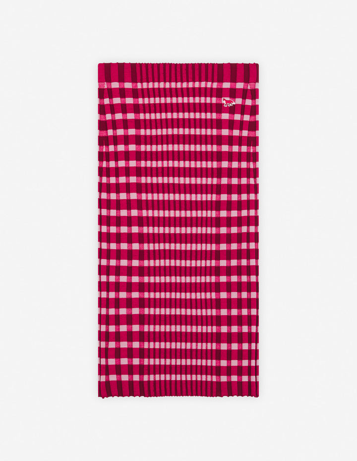 CHECKED RIBBED MIDI SKIRT