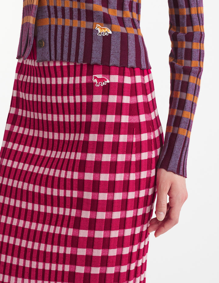 CHECKED RIBBED MIDI SKIRT