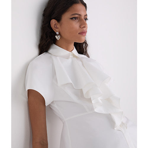 FRONT RUFFLE SSLV POPLIN SHIRT