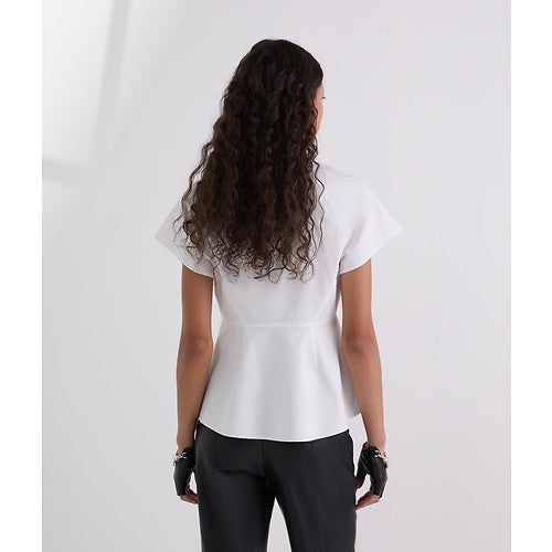 FRONT RUFFLE SSLV POPLIN SHIRT