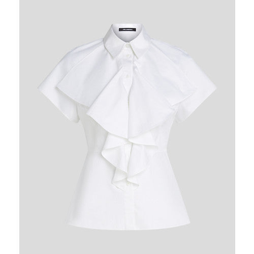 FRONT RUFFLE SSLV POPLIN SHIRT