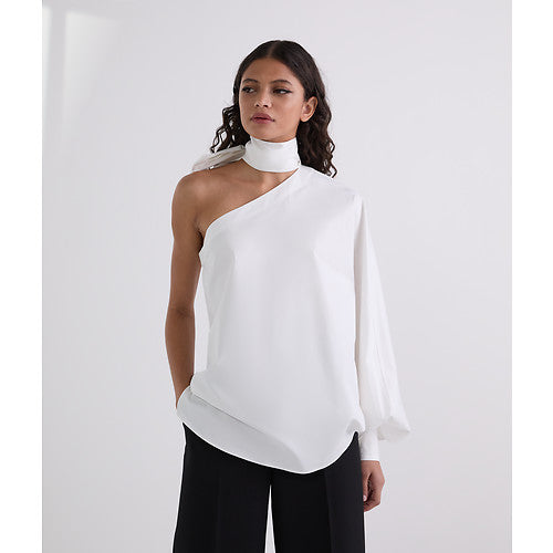 ONE SLEEVE BOWPOPLIN BLOUSE