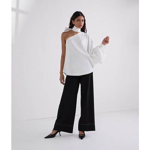 ONE SLEEVE BOWPOPLIN BLOUSE