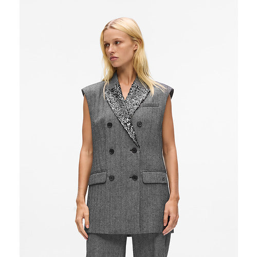 EMBELLISHED LAPEL TWEED GILET