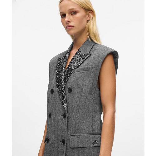 EMBELLISHED LAPEL TWEED GILET