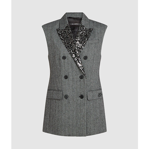 EMBELLISHED LAPEL TWEED GILET