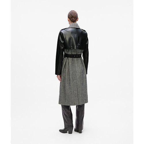 TWEED AND FAUX LEATHER COAT