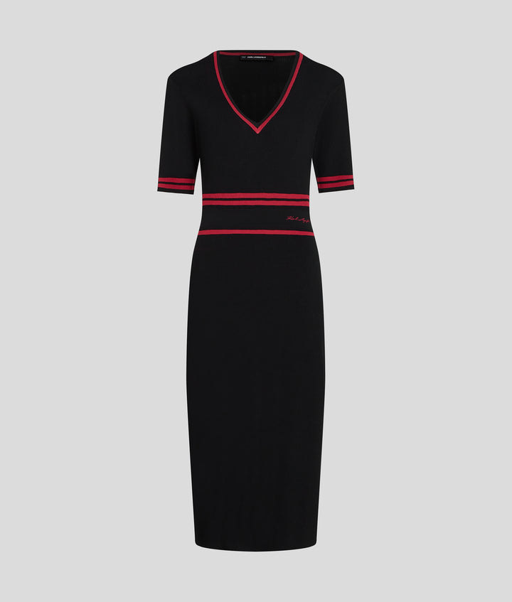 SIGNATURE V-NECK KNIT DRESS