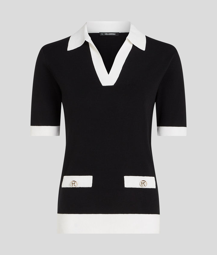 CNTRST POLO KNIT TOP
