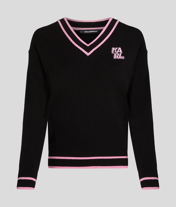 VARSITY V-NECK SWEATER W/PATCH
