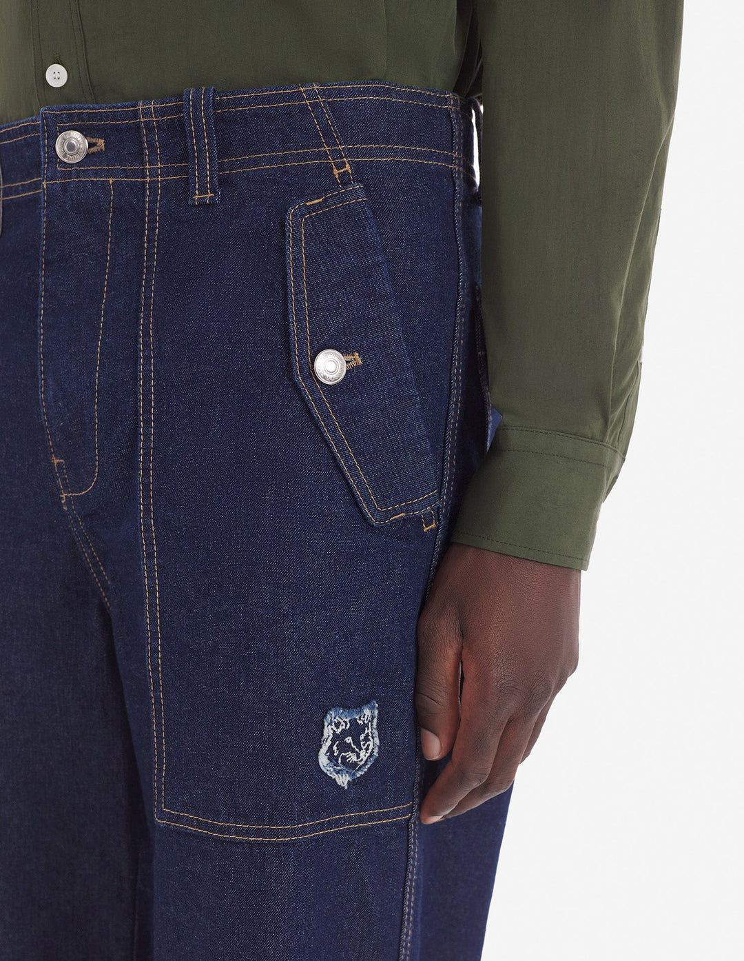 WORKWEAR PANTS IN WASHED DENIM WITH FOX HEAD PATCH
