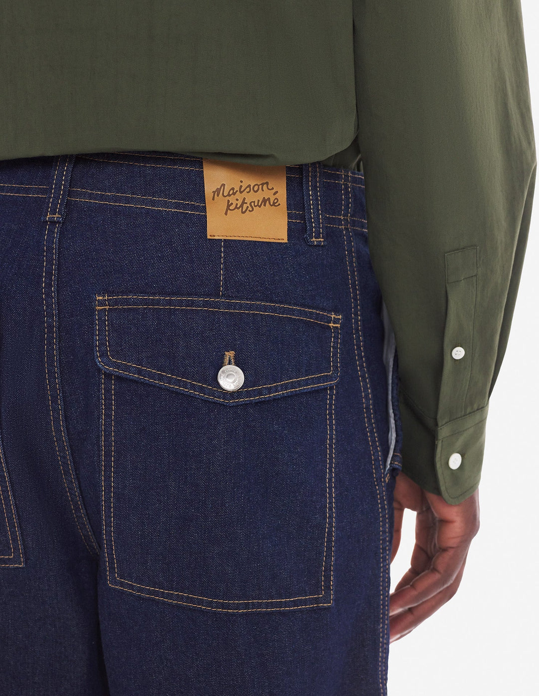 WORKWEAR PANTS IN WASHED DENIM WITH FOX HEAD PATCH