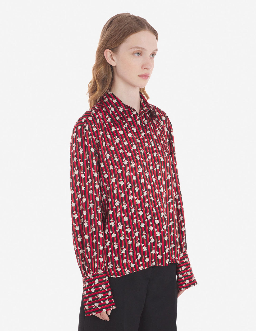 BOXY SHIRT WITH CONCEALED PLACKET IN FLORAL STRIPE