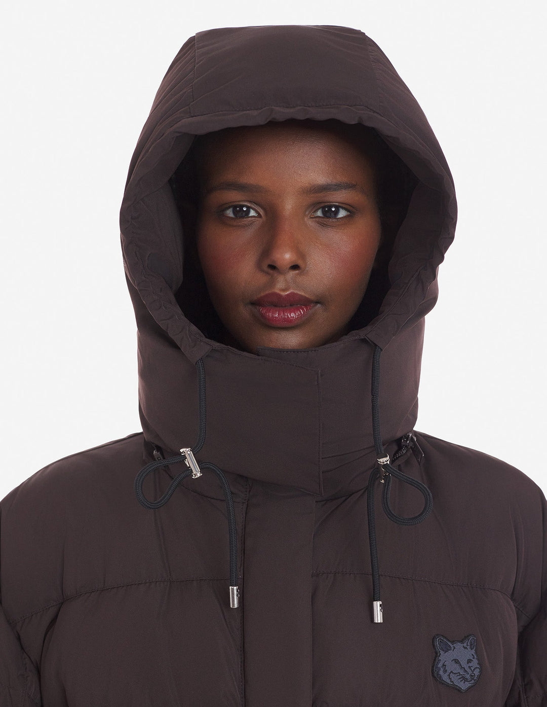 HOODED PUFFER IN NYLON WITH BOLD FOX HEAD PATCH