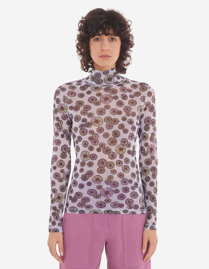 FLOATING FLOWERS MESH HIGH NECK TOP