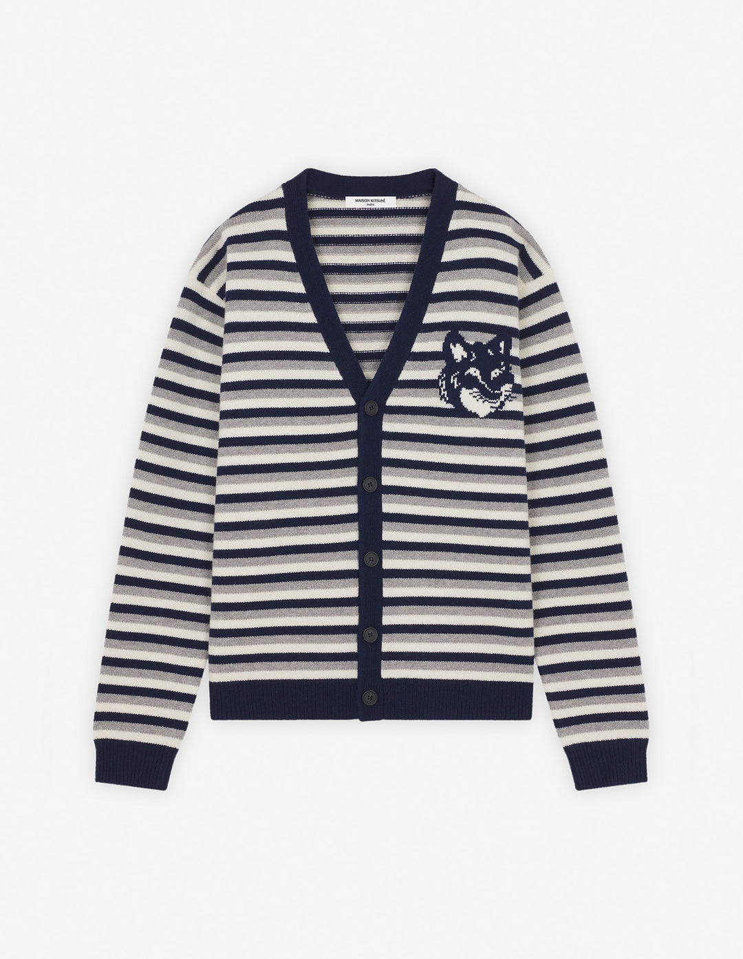 FOX HEAD INTARSIA STRIPED COMFORT CARDIGAN