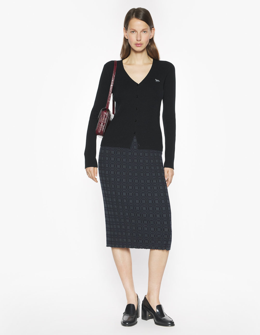 BABY FOX FINE RIB WOOL CARDIGAN