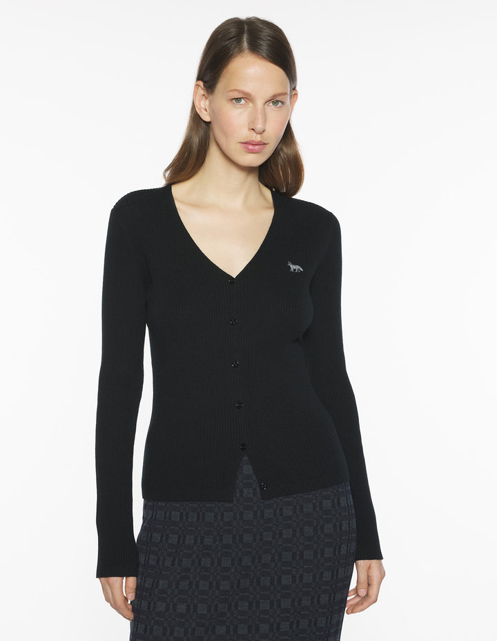 BABY FOX FINE RIB WOOL CARDIGAN