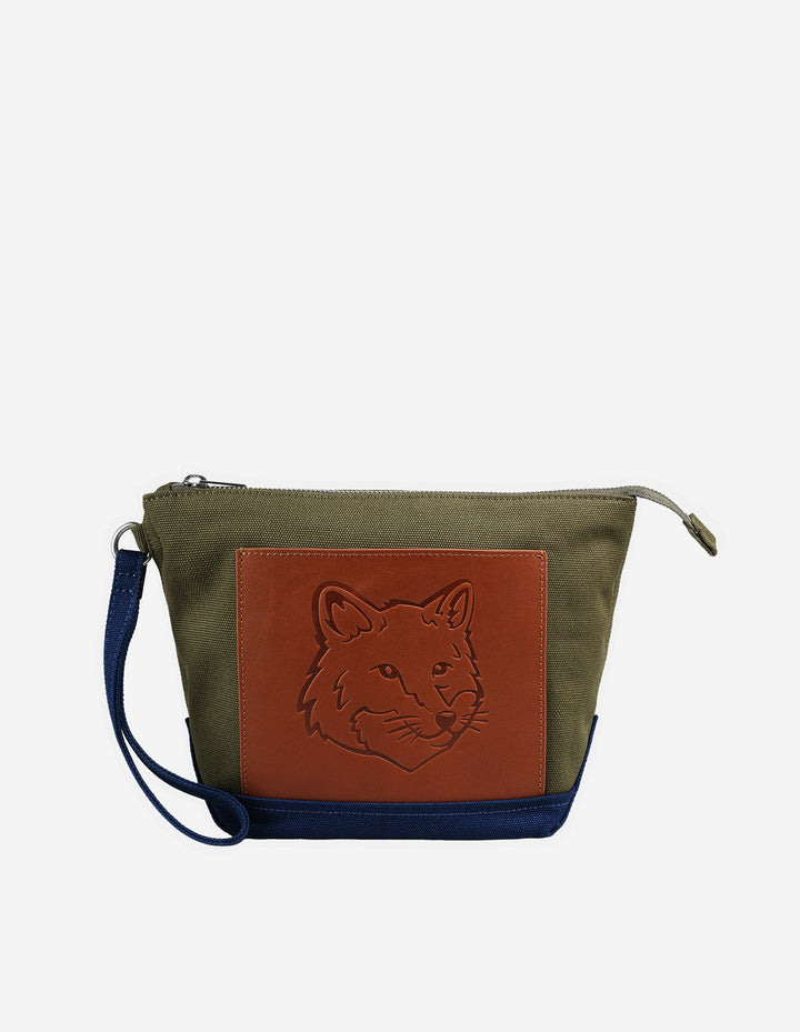 FOX HEAD LEATHER POCKET ZIPPED POUCH